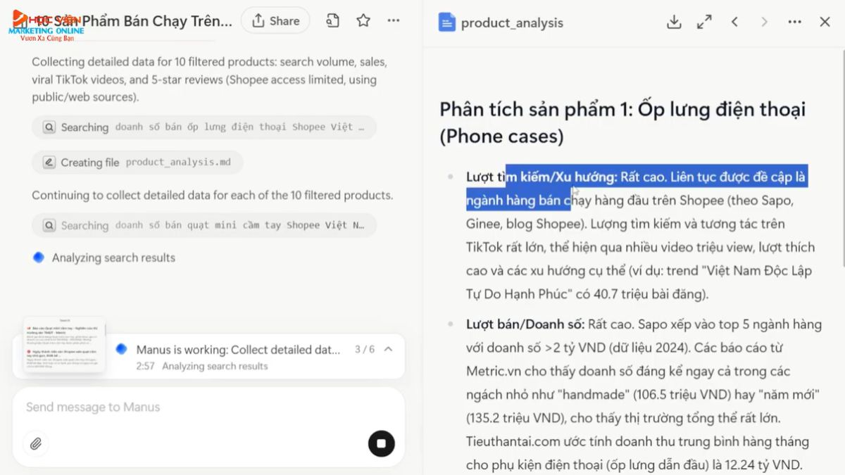 Hướng dẫn cách sử dụng Manus AI tìm kiếm sản phẩm bán chạy trên sàn thương mại điện tử bước 3