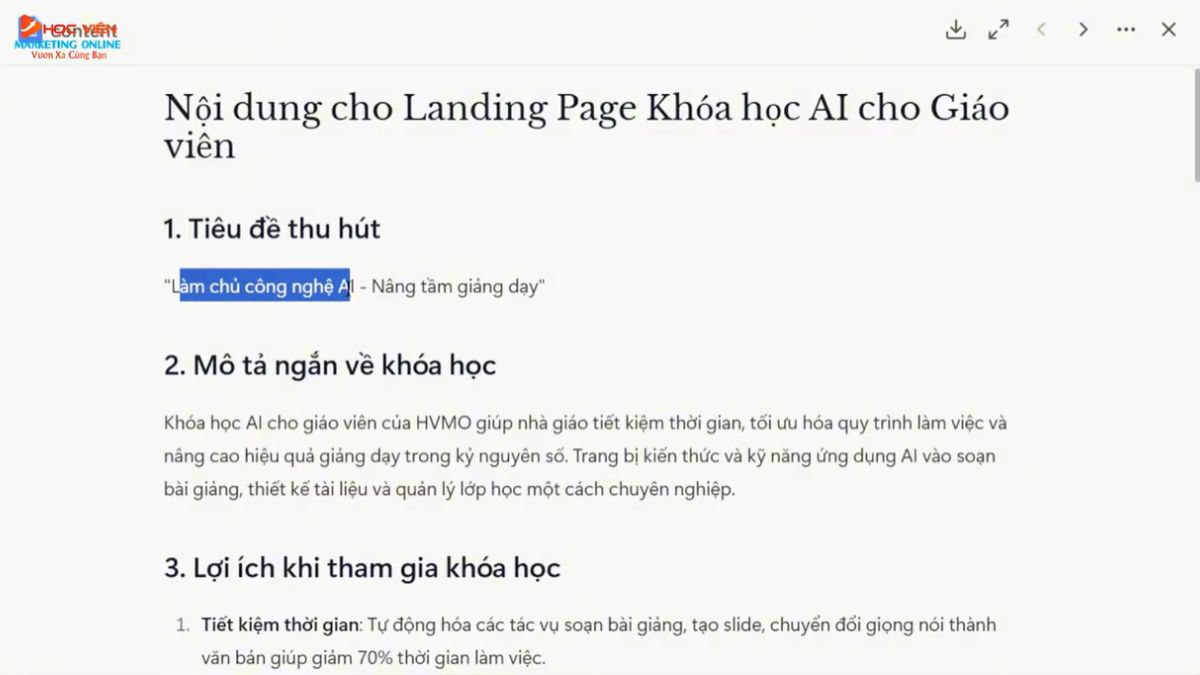 Hướng dẫn cách sử dụng Manus AI tạo landing page từ nội dung website bước 3.3