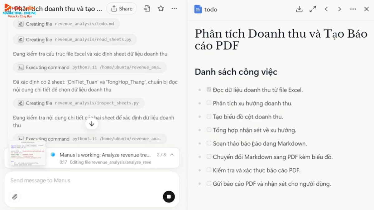 Hướng dẫn cách sử dụng Manus AI đọc hiểu và phân tích dữ kiệu tài chính từ Excel bước 4.3