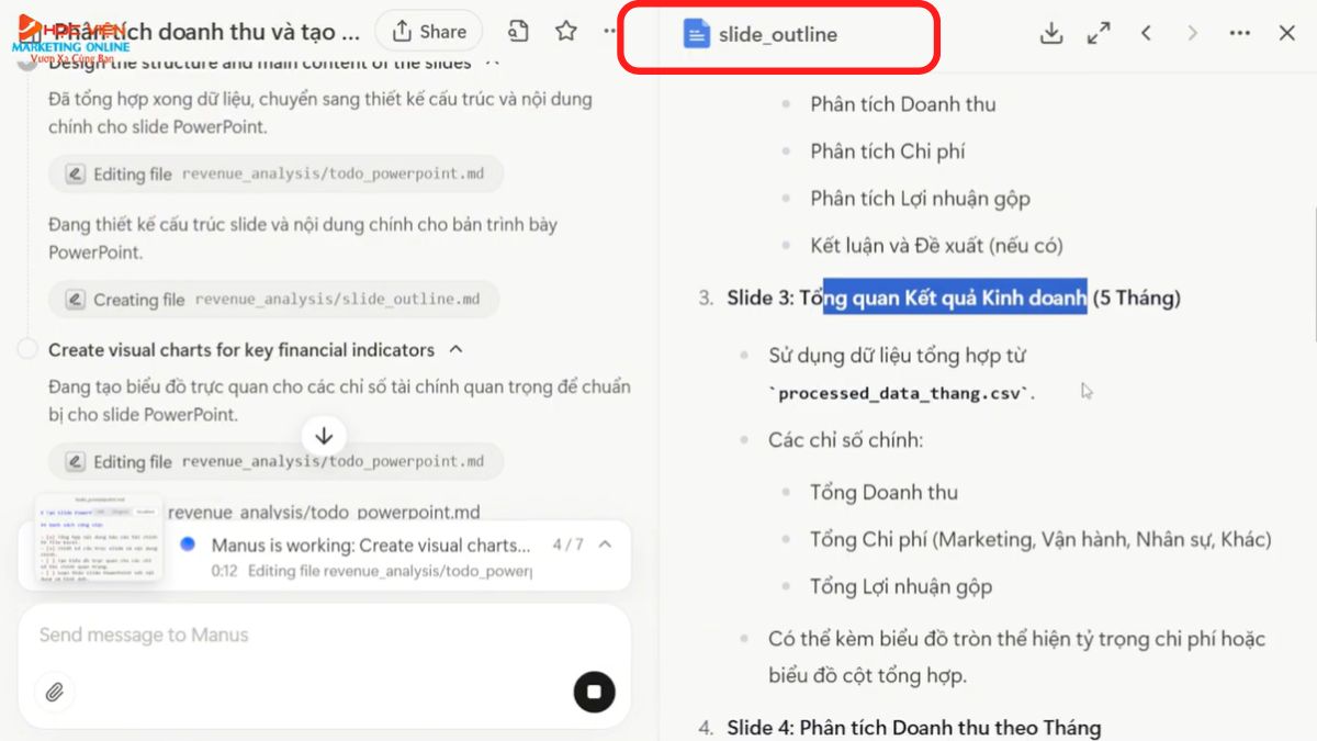 Hướng dẫn cách sử dụng Manus AI tạo bài thuyết trình PowerPoint bước 4.2