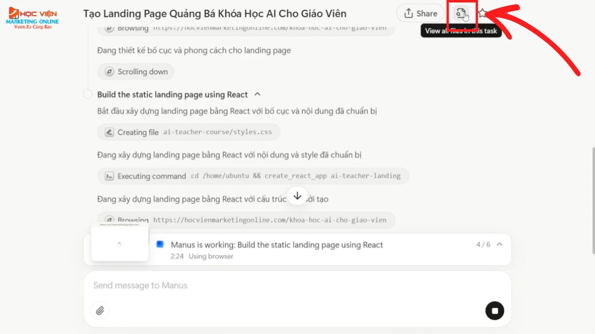 Hướng dẫn cách sử dụng Manus AI tạo landing page từ nội dung website bước 3.1
