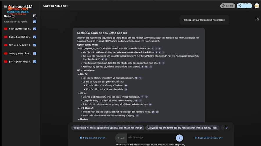 9 mẹo sử dụng NotebookLM- Tối ưu hóa SEO Youtube bước 3