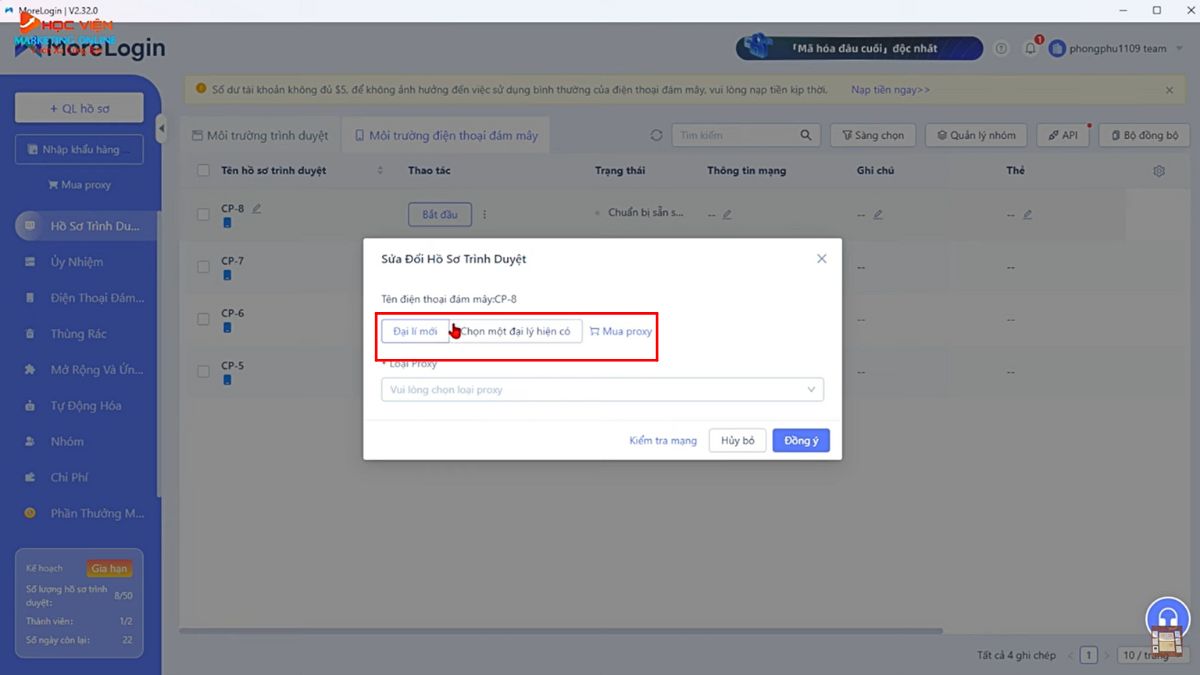 Cách sử dụng MoreLogin với tính năng giả lập môi trường điện thoại bước 6.2