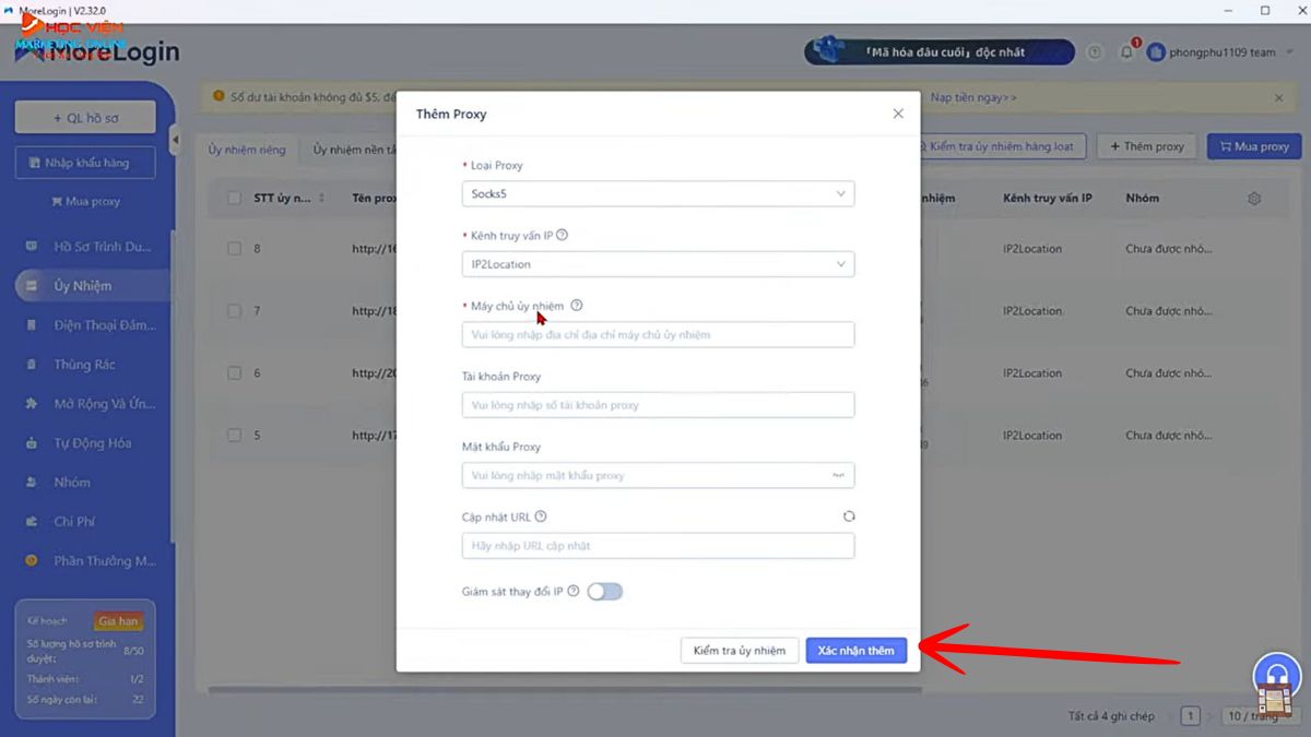 Cách sử dụng MoreLogin với tính năng ủy nhiệm bước 2.2
