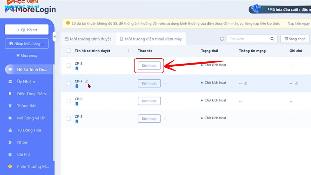 Cách sử dụng MoreLogin với tính năng giả lập môi trường điện thoại bước 5.1