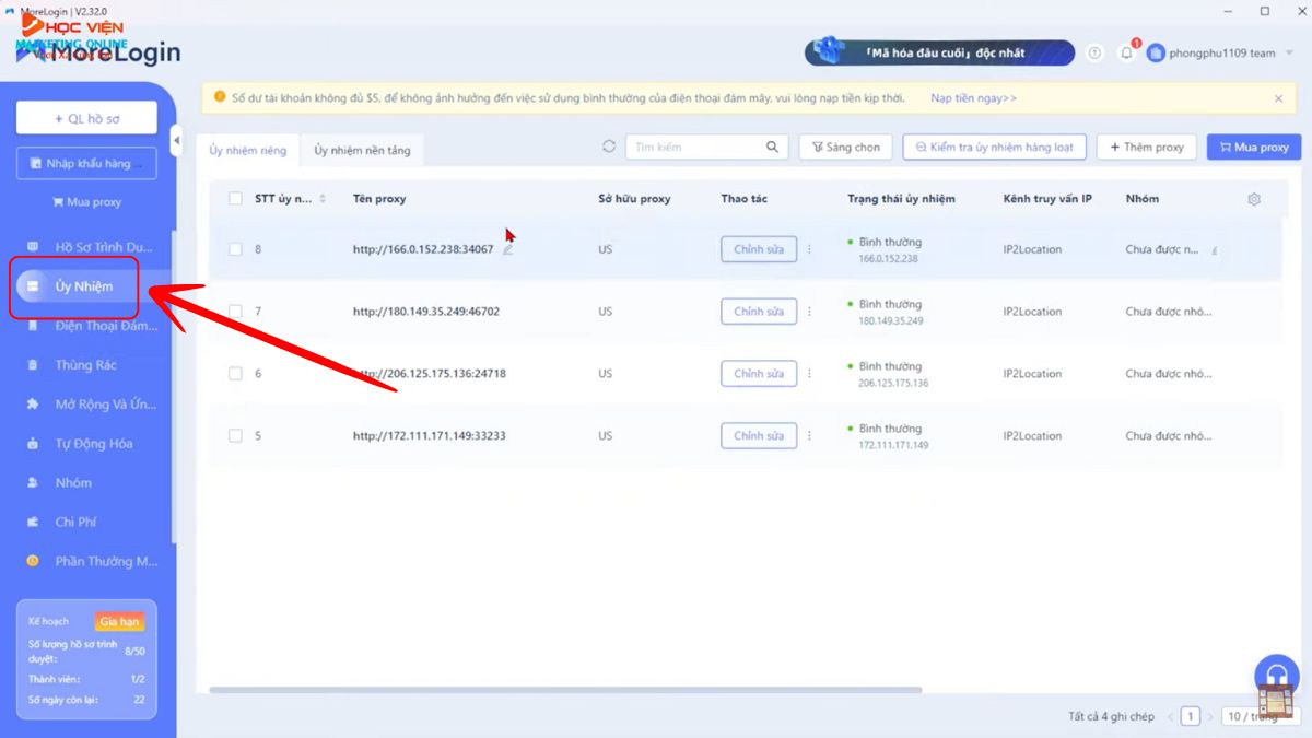 Cách sử dụng MoreLogin với tính năng ủy nhiệm bước 1