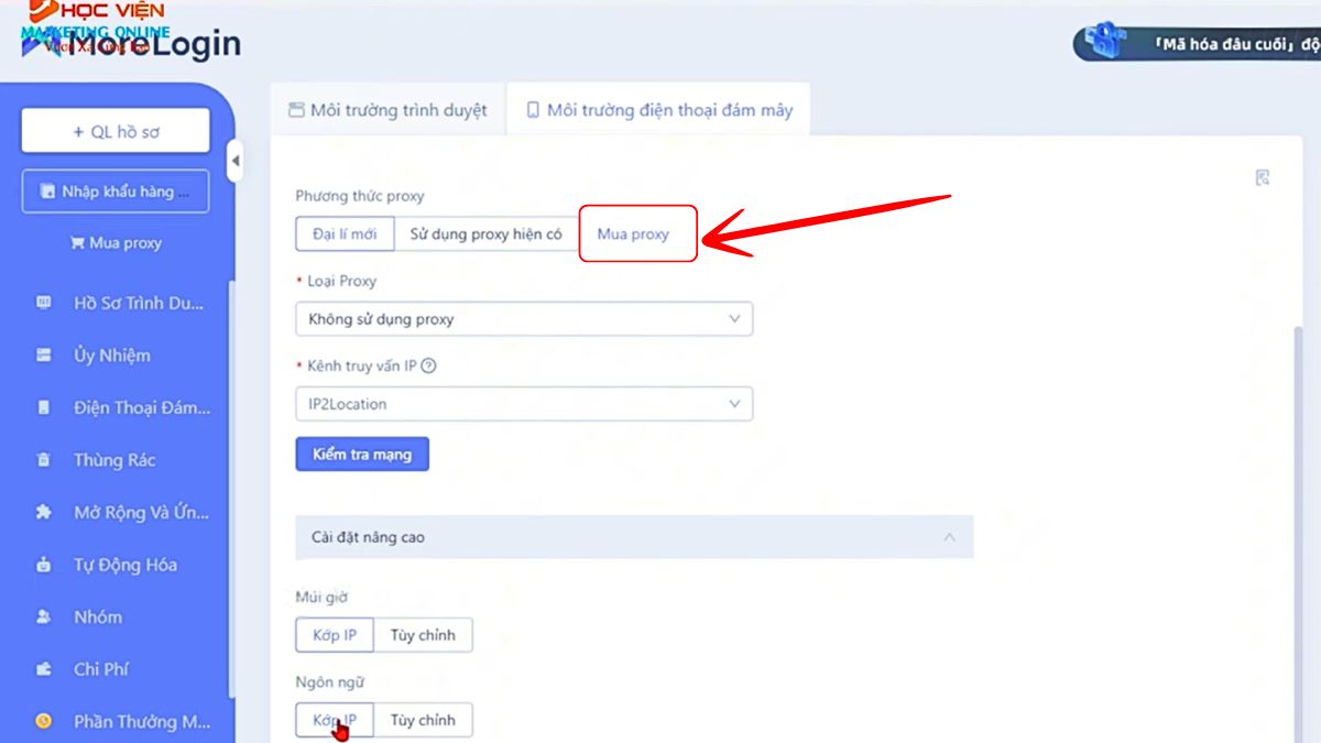 Cách sử dụng MoreLogin với tính năng giả lập môi trường điện thoại bước 3.1