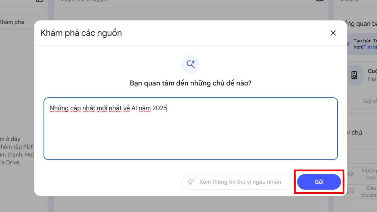 Hướng dẫn cách sử dụng một số tính năng mới trên NotebookLM- Discover Sources bước 4