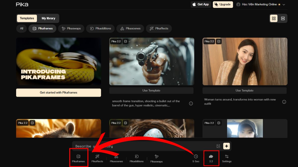 Hướng dẫn cách sử dụng Pika 2.2 với tính năng Pikaframes bước 2