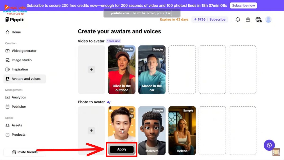 Hướng dẫn cách sử dụng Pippit AI miễn phí- Avatars and Voices photo avatar bước 6.1
