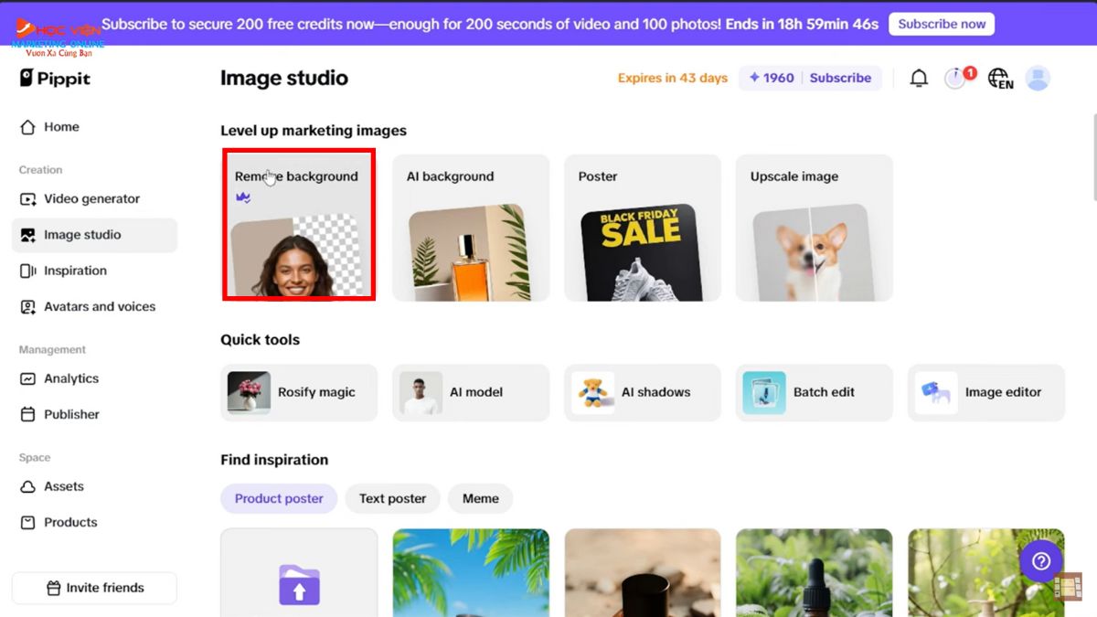 Hướng dẫn cách sử dụng Pippit AI miễn phí- Image Studio xóa nền ảnh bước 1 