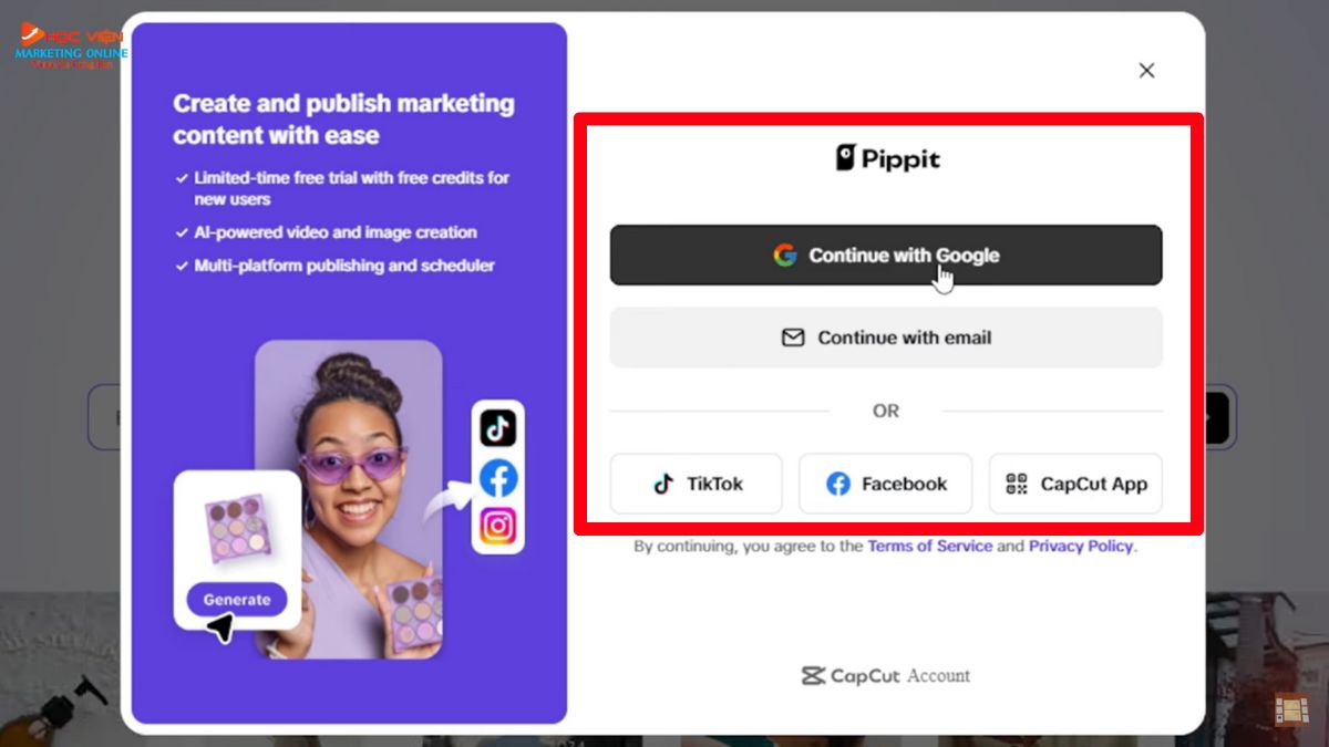 Cách đăng ký tài khoản Pippit AI miễn phí bước 3