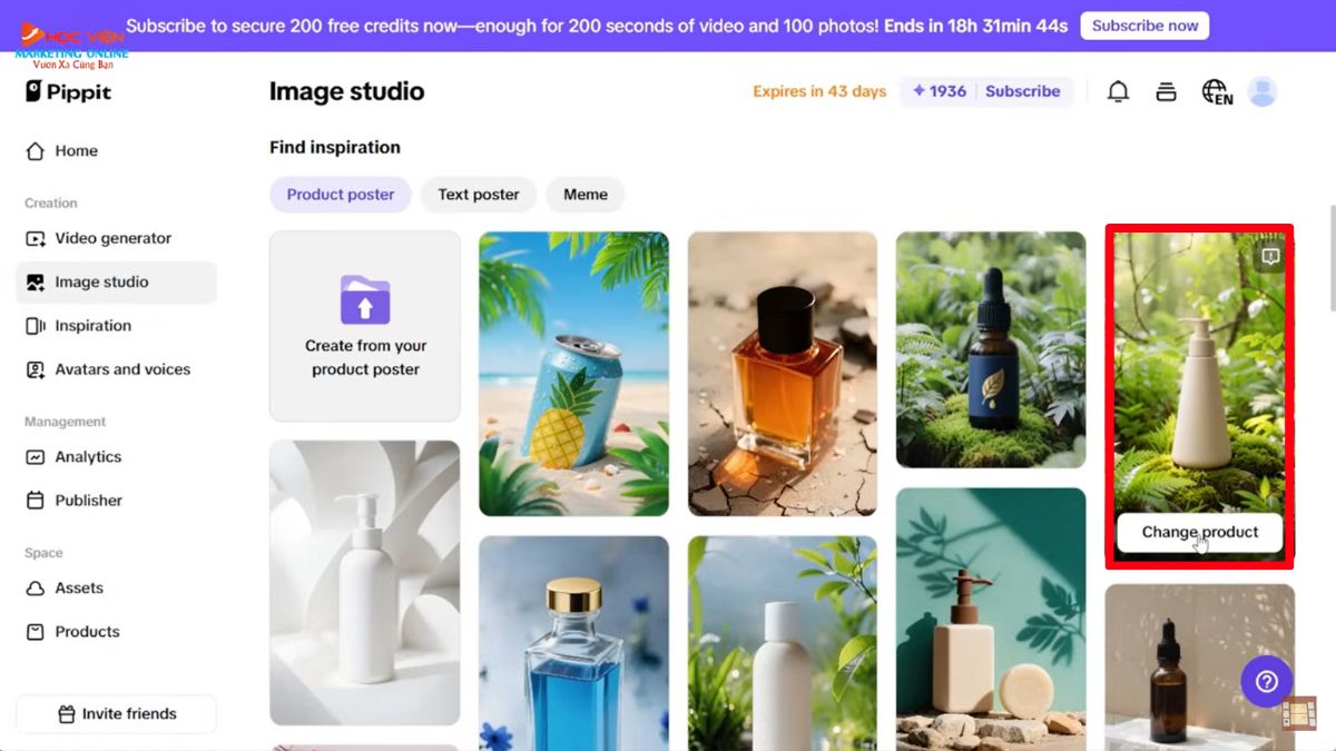 Hướng dẫn cách sử dụng Pippit AI miễn phí- Image Studio tạo ảnh sản phẩm từ phong cách có sẵn bước 1