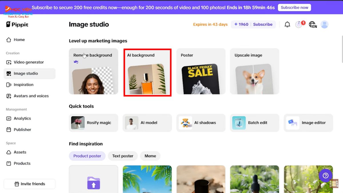 Hướng dẫn cách sử dụng Pippit AI miễn phí- Image Studio thay thế nền ảnh bước 1