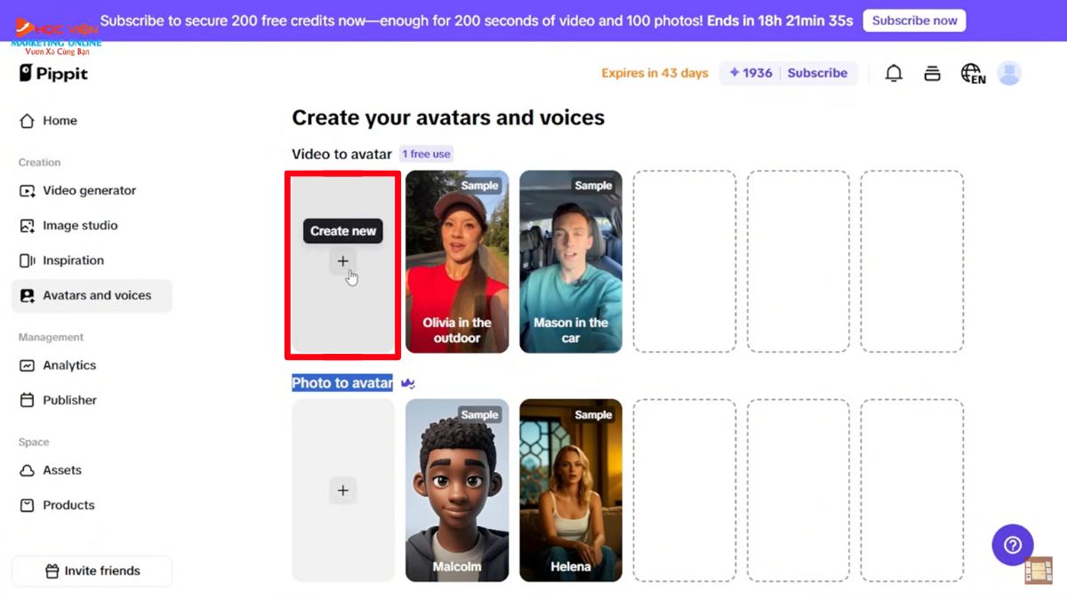 Hướng dẫn cách sử dụng Pippit AI miễn phí- Avatars and Voices video avatar bước 1