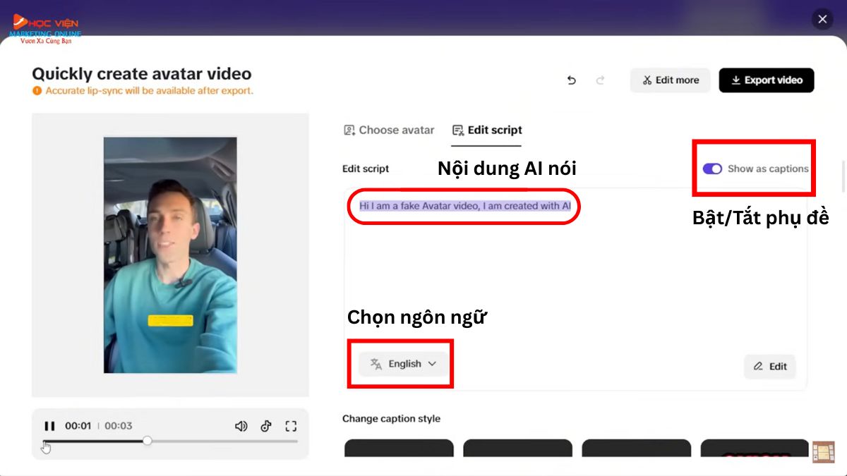 Hướng dẫn cách sử dụng Pippit AI miễn phí- Avatars and Voices sử dụng avatar có sẵn bước 4