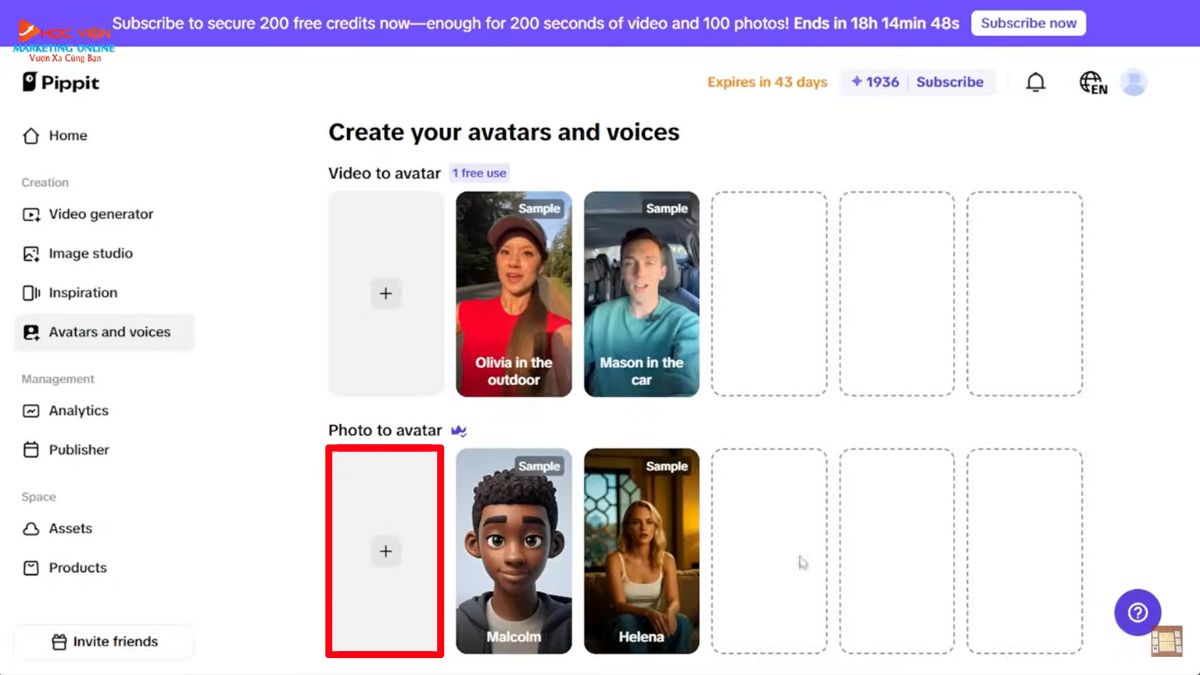 Hướng dẫn cách sử dụng Pippit AI miễn phí- Avatars and Voices photo avatar bước 1.1