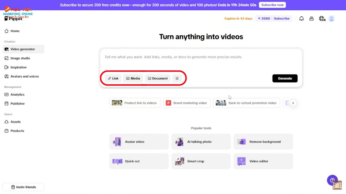 Hướng dẫn cách sử dụng Pippit AI miễn phí- Video Generator bước 2