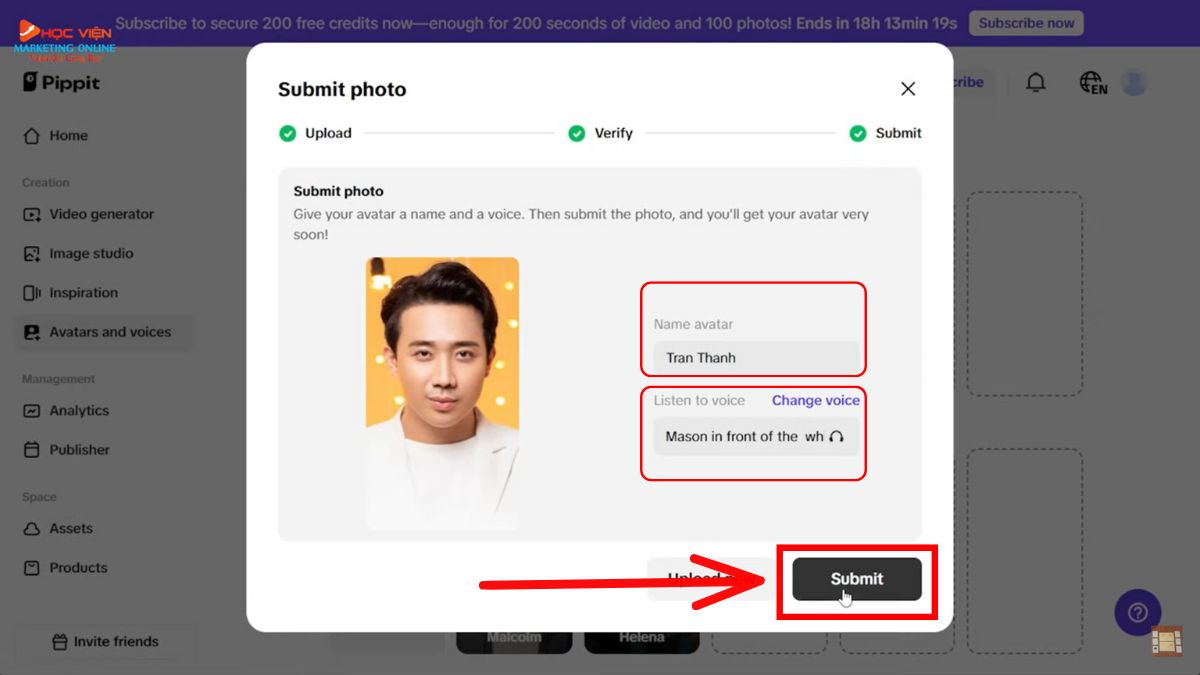 Hướng dẫn cách sử dụng Pippit AI miễn phí- Avatars and Voices photo avatar bước 5
