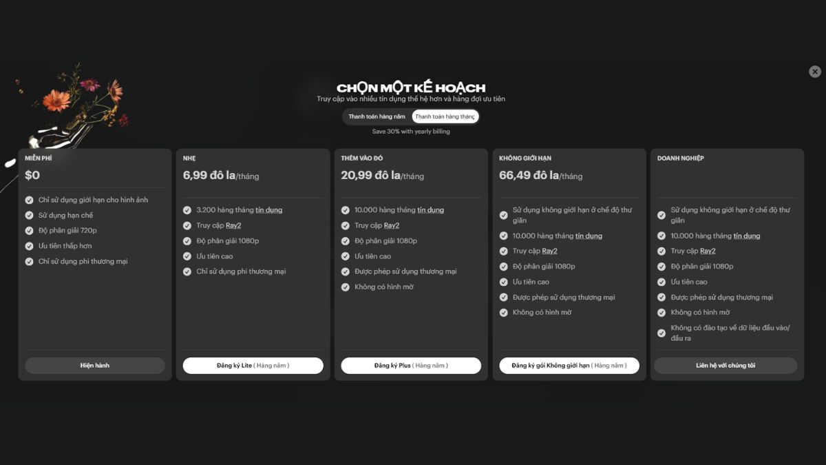 Cộng tác với AI tốt nhất - Chi phí Luma Labs Dream Machine