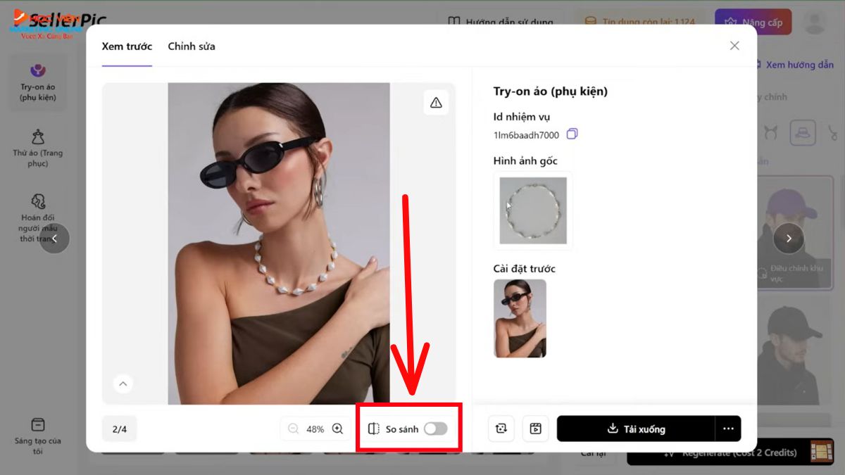 Hướng dẫn cách sử dụng SellerPic AI- Hình ảnh mô hình AI- Thêm phụ kiện cho người mẫu bước 5.1