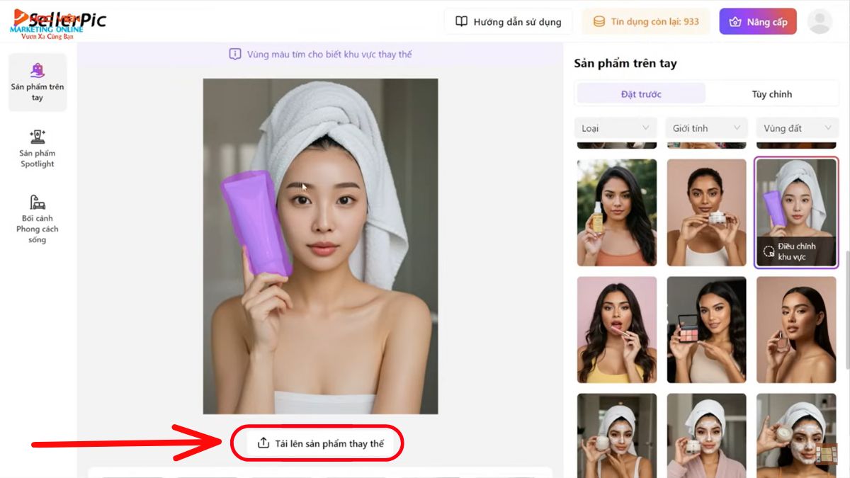 Hướng dẫn cách sử dụng SellerPic AI- Hình ảnh sản phẩm AI- Tạo ảnh sản phẩm trên tay bước 3