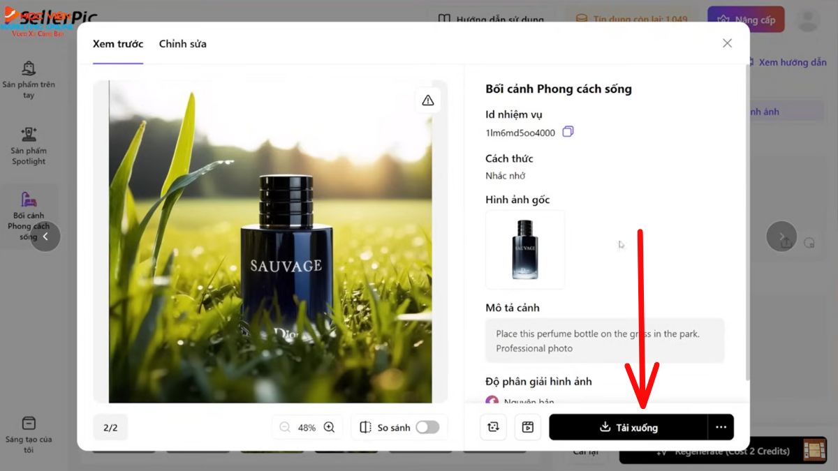 Hướng dẫn cách sử dụng SellerPic AI- Bối cảnh phong cách sống bước 4