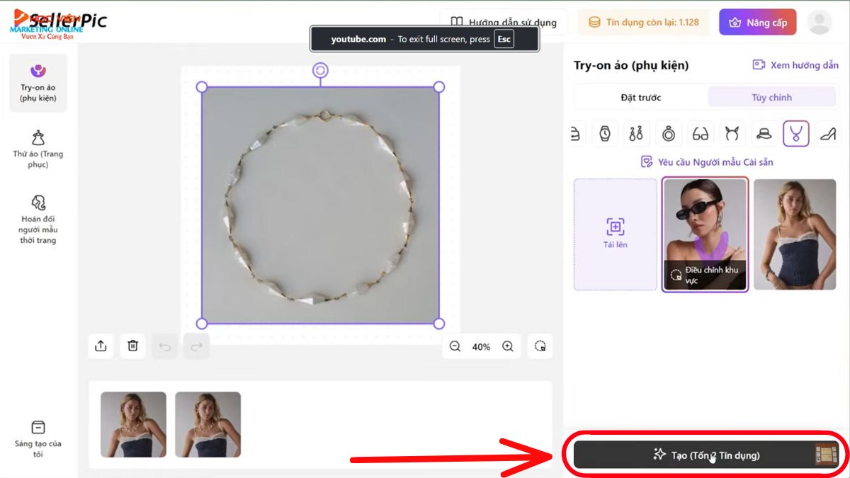 Hướng dẫn cách sử dụng SellerPic AI- Hình ảnh mô hình AI- Thêm phụ kiện cho người mẫu bước 4
