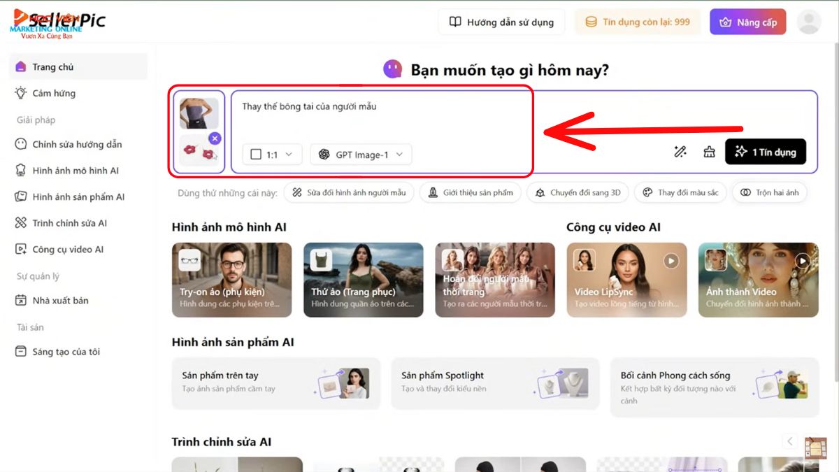 Hướng dẫn cách sử dụng SellerPic AI-Tạo ảnh AI bước 1