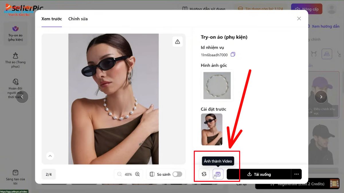 Hướng dẫn cách sử dụng SellerPic AI- Hình ảnh mô hình AI- Thêm phụ kiện cho người mẫu bước 6.1
