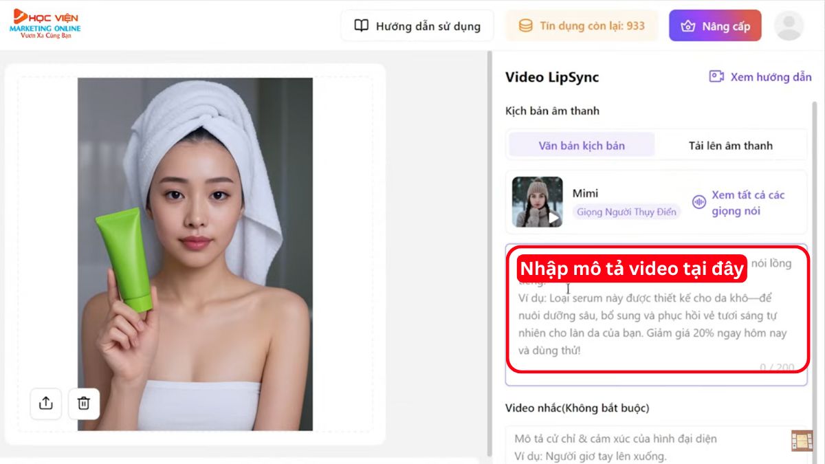 Hướng dẫn cách sử dụng SellerPic AI- Video Lipsync bước 3.1