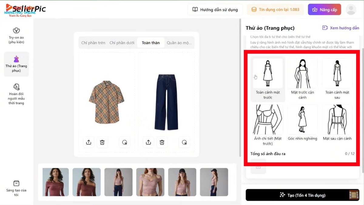 Hướng dẫn cách sử dụng SellerPic AI- Hình ảnh mô hình AI- Thêm trang phục cho người mẫu bước 4.3