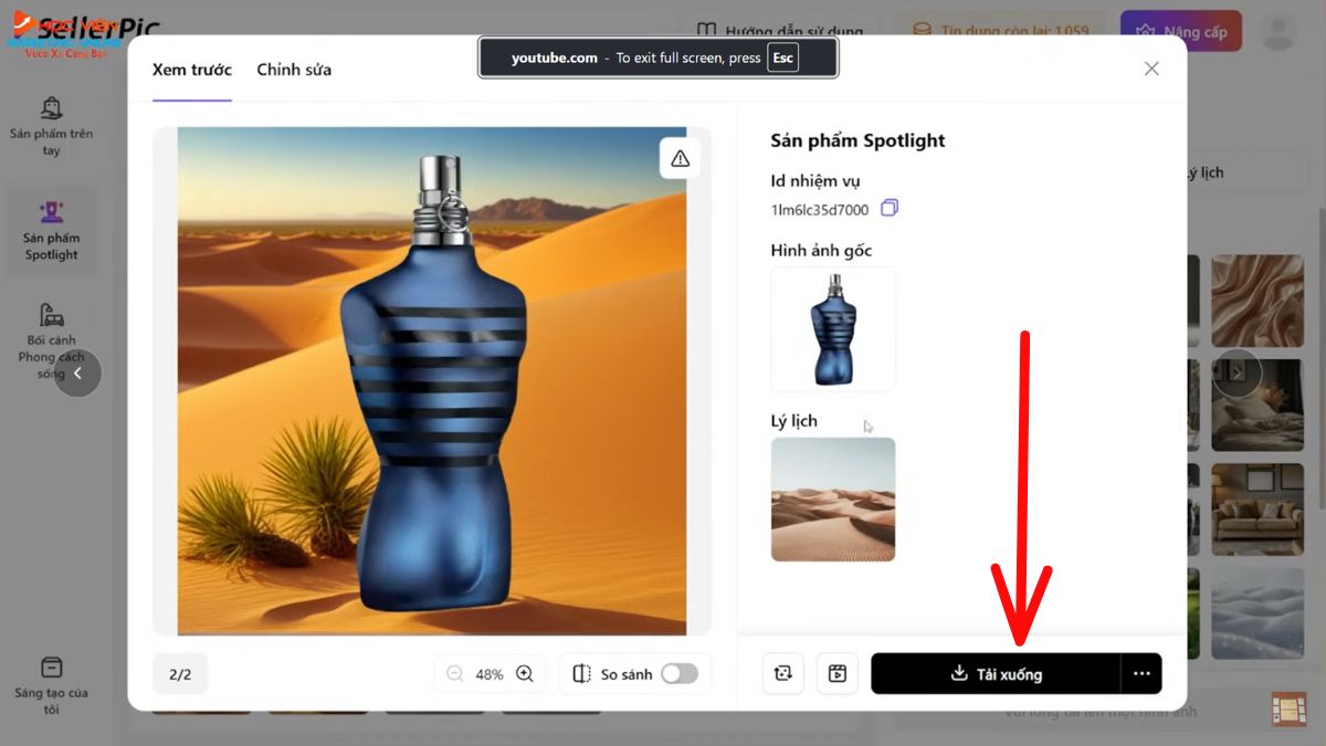 Hướng dẫn cách sử dụng SellerPic AI- Tạo ảnh sản phẩm Spotlight bước 4