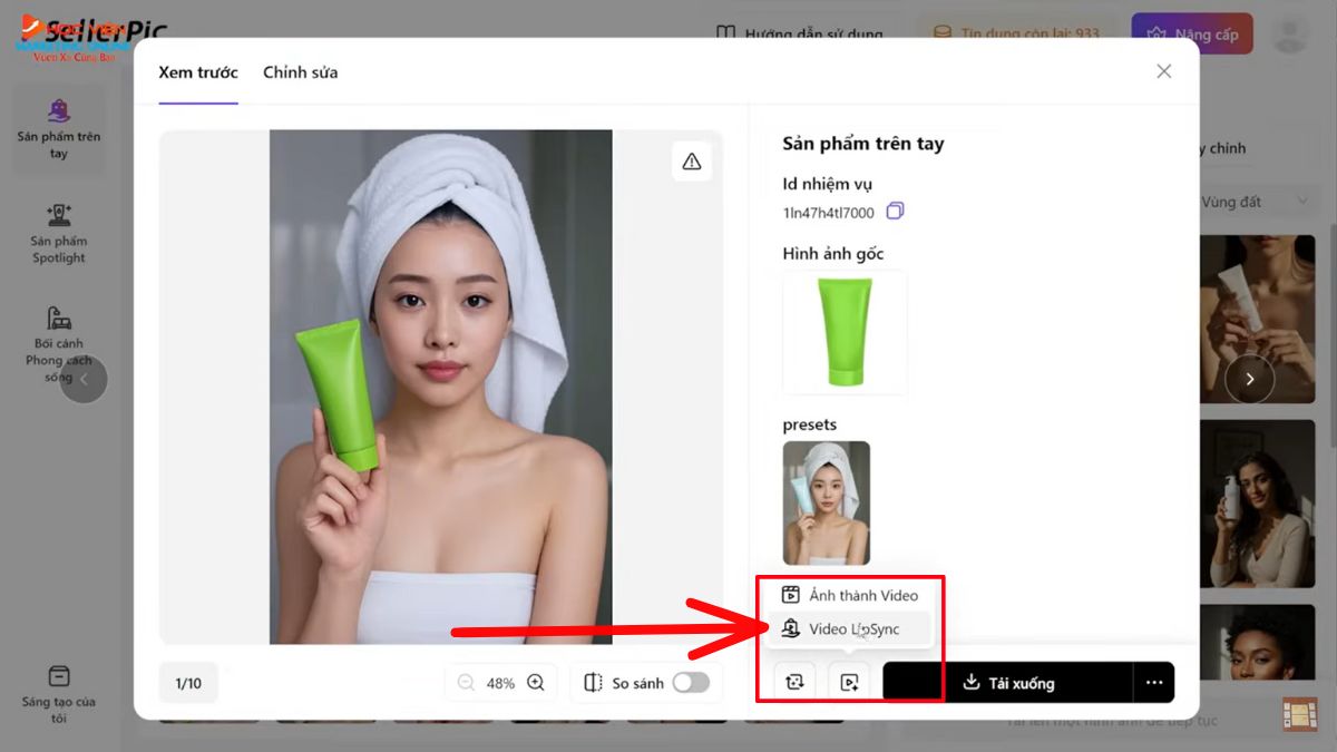 Hướng dẫn cách sử dụng SellerPic AI- Video Lipsync bước 2