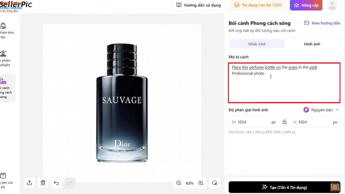 Hướng dẫn cách sử dụng SellerPic AI- Bối cảnh phong cách sống bước 2