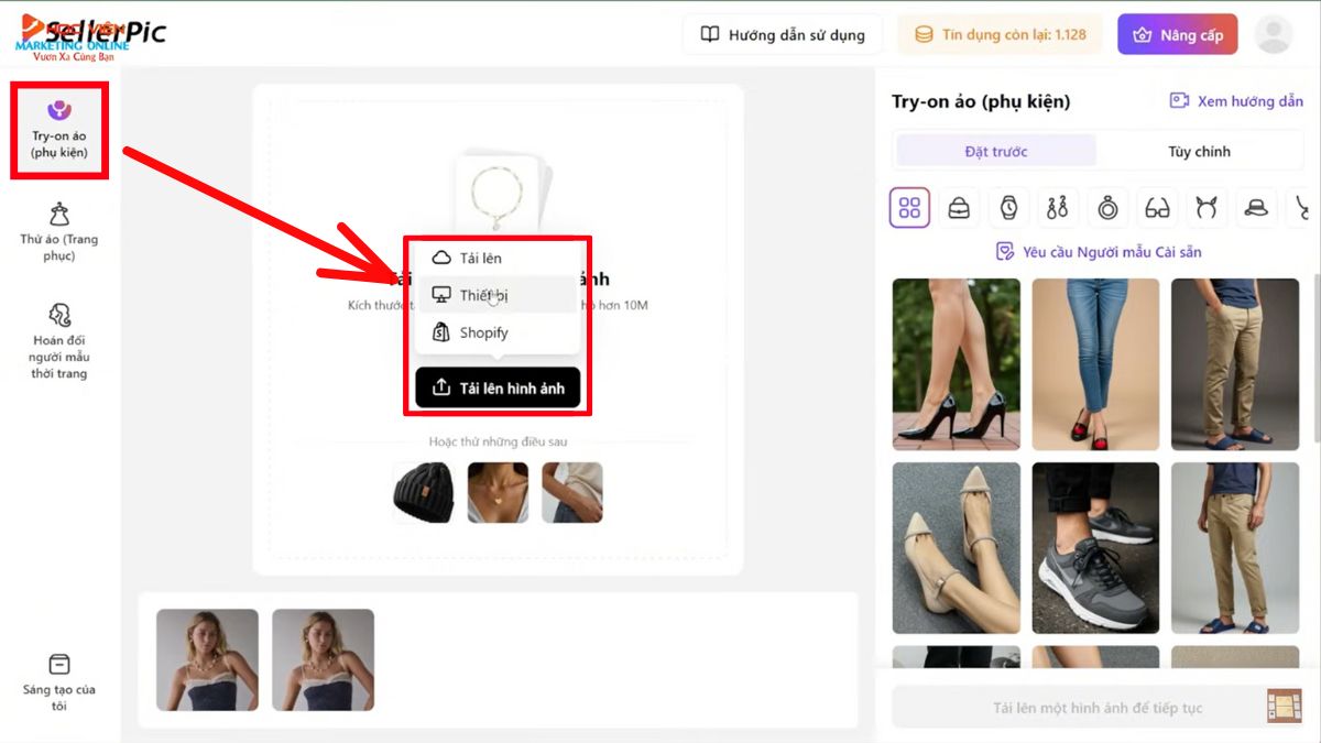 Hướng dẫn cách sử dụng SellerPic AI- Hình ảnh mô hình AI- Thêm phụ kiện cho người mẫu bước 1.1
