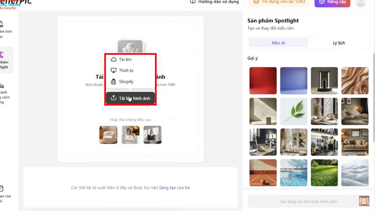 Hướng dẫn cách sử dụng SellerPic AI- Tạo ảnh sản phẩm Spotlight bước 1.1