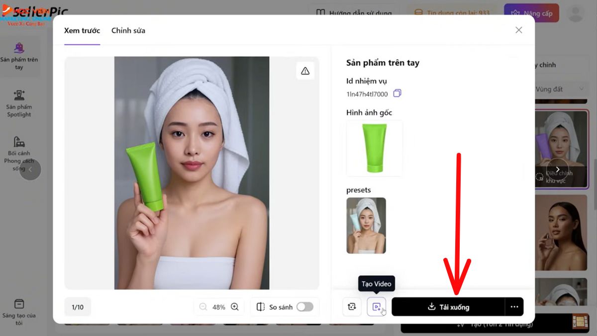 Hướng dẫn cách sử dụng SellerPic AI- Hình ảnh sản phẩm AI- Tạo ảnh sản phẩm trên tay bước 6.2