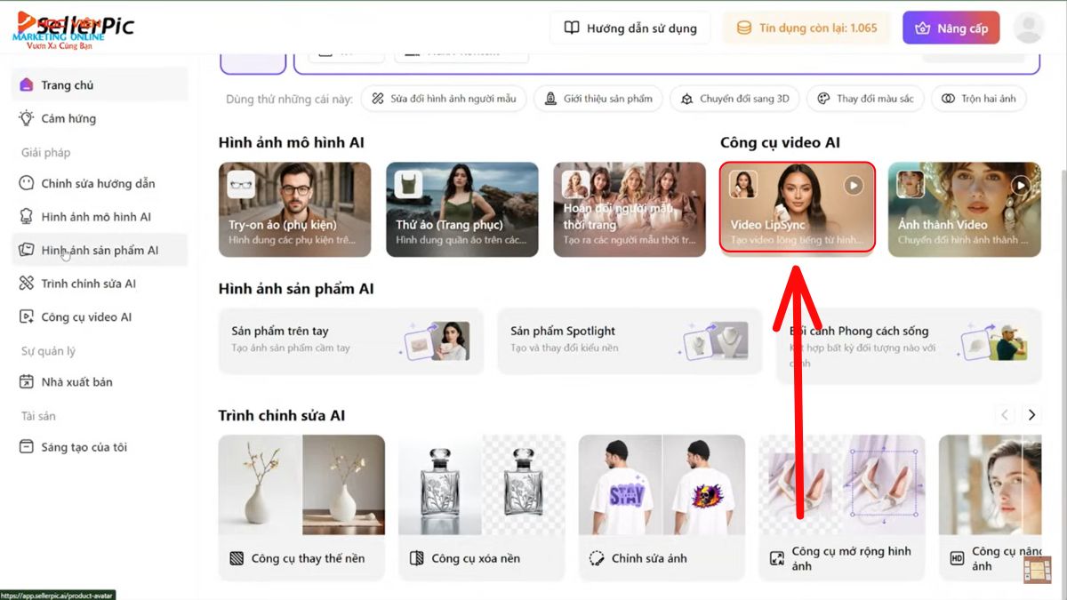 Hướng dẫn cách sử dụng SellerPic AI- Video Lipsync bước 1