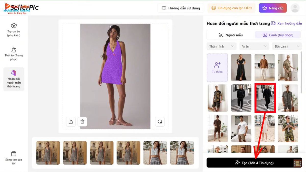Hướng dẫn cách sử dụng SellerPic AI- Hình ảnh mô hình AI- Hoán đổi người mẫu bước 2.1