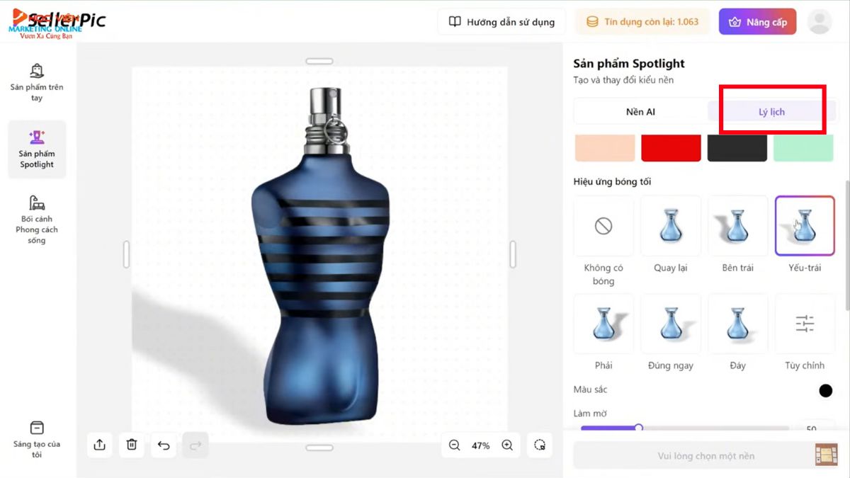 Hướng dẫn cách sử dụng SellerPic AI- Tạo ảnh sản phẩm Spotlight bước 2.2