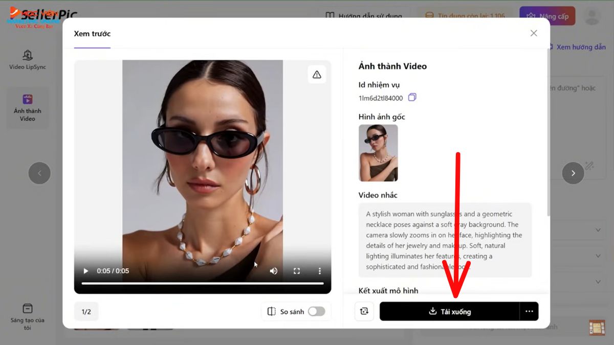 Hướng dẫn cách sử dụng SellerPic AI- Hình ảnh mô hình AI- Thêm phụ kiện cho người mẫu bước 7.1