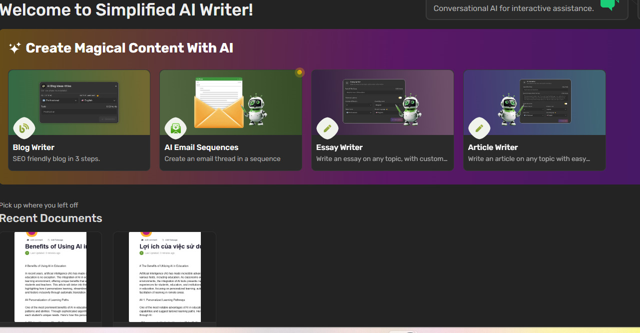 Hướng dẫn cách sử dụng Simplified AI Writer bước 2