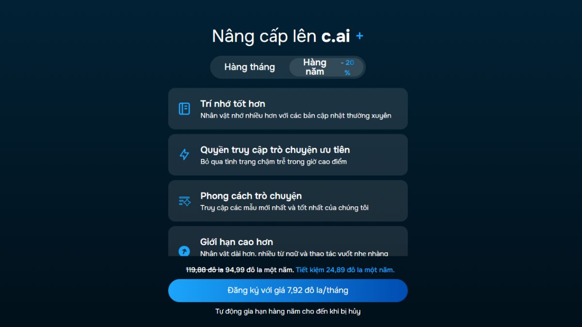 So sánh Character AI vs ChatGPT- Về gói dịch vụ của Character AI