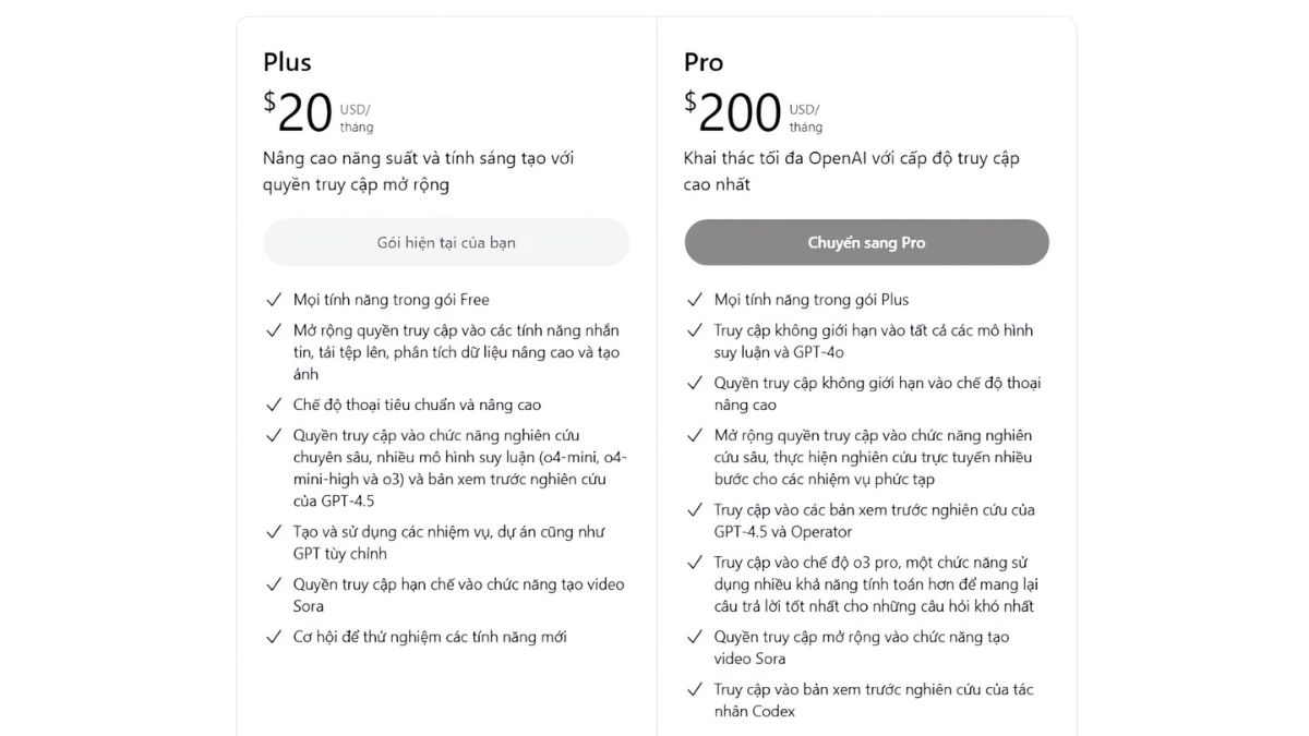 So sánh Character AI vs ChatGPT- Về gói dịch vụ của ChatGPT