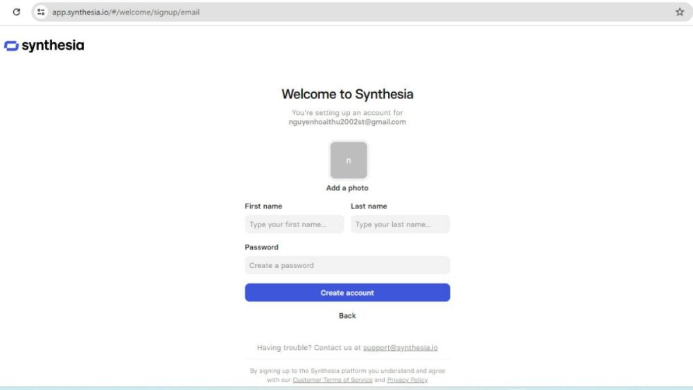 Cách đăng ký tài khoản Synthesia AI bước 2