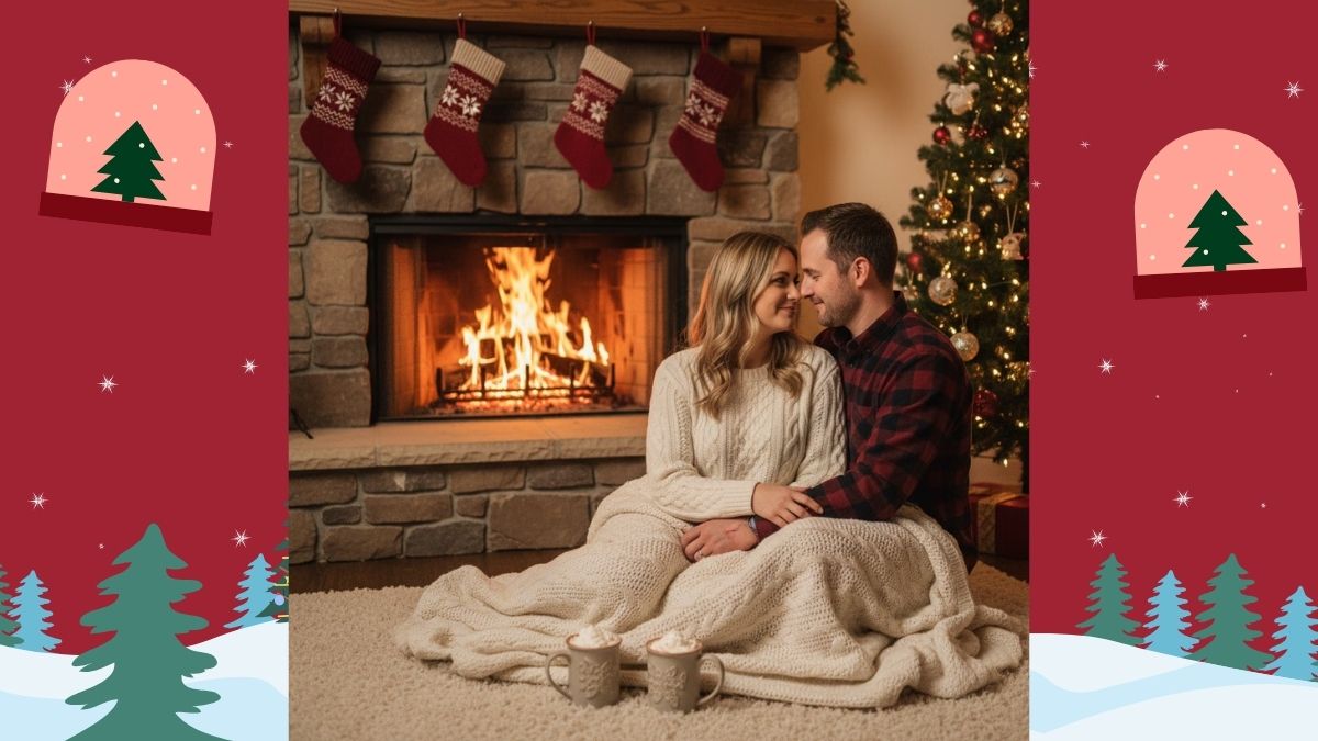 Prompt Tạo Ảnh Noel Bằng AI Cho Cặp Đôi Bên Lò Sưởi Giáng Sinh