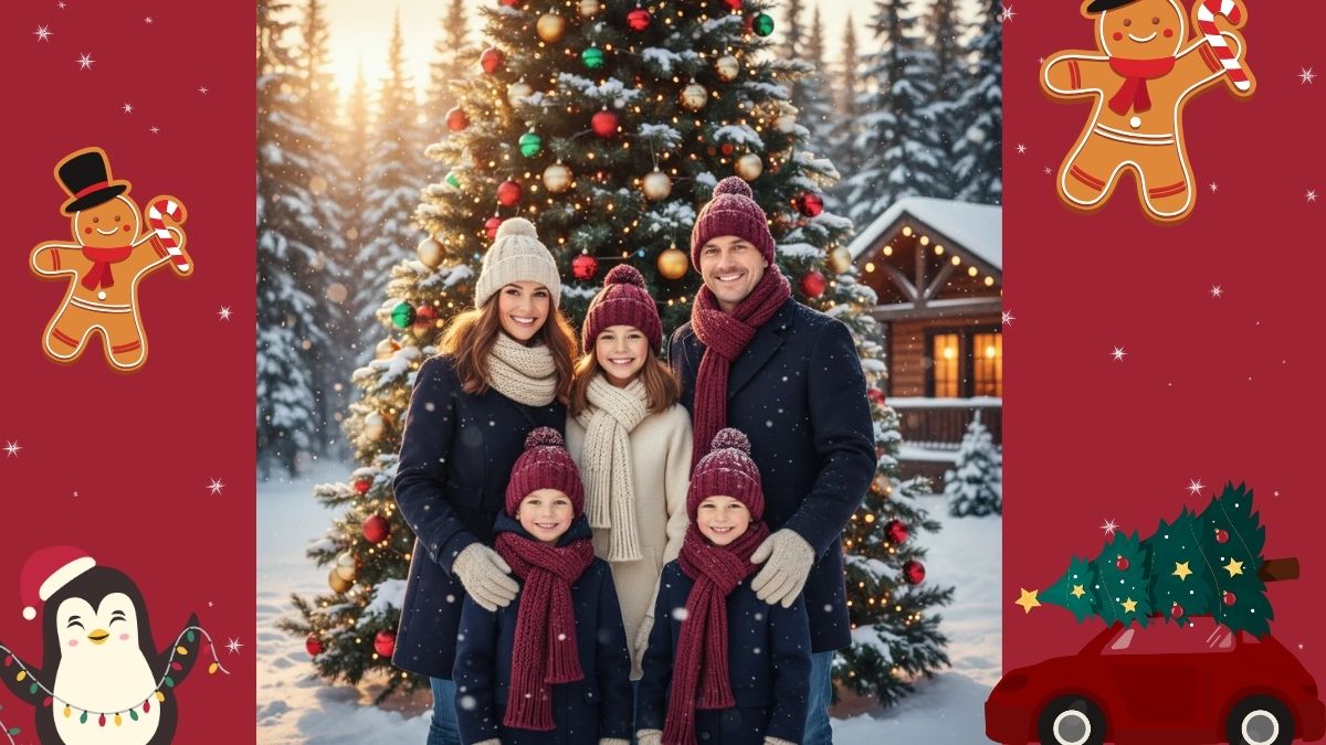 Prompt Tạo Ảnh Gia Đình Đứng Trước Cây Thông Noel