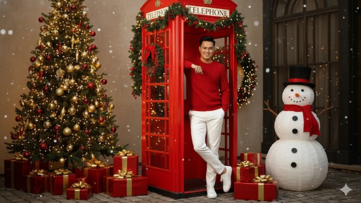 Prompt Tạo Ảnh Noel Cho Nam Bên Cạnh Bốt Điện Thoại