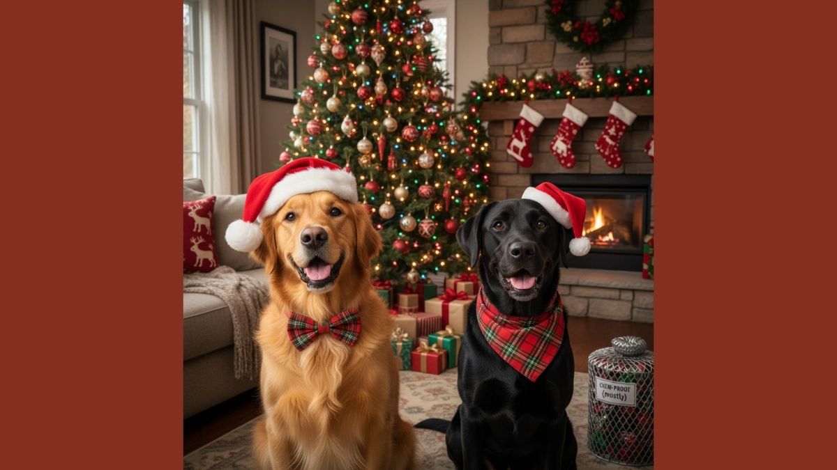 Prompt Tạo Ảnh Chân Dung Chó Giáng Sinh Đội Mũ Ông Già Noel